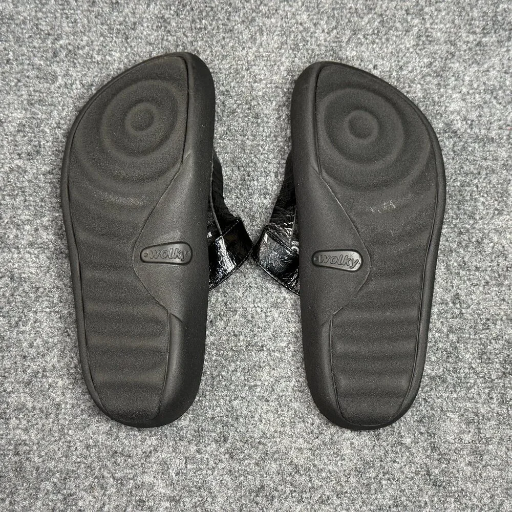 Wolky Tahiti Thong Sandals Women's 7 Black Comfort Casaul Summer Beach Flip Flop